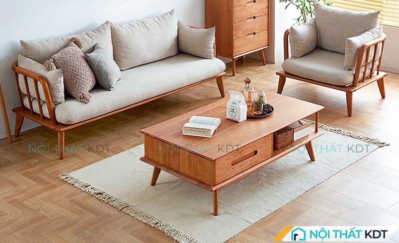 Sofa 2 chỗ ngồi kết hợp cùng sofa đơn tại phòng khách