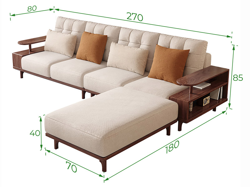 Kích thước ghế sofa gỗ chữ L cỡ trung