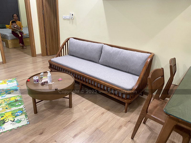 Ảnh thực tế sofa văng da S318 tại nhà khách hàng của Nội thất KDT