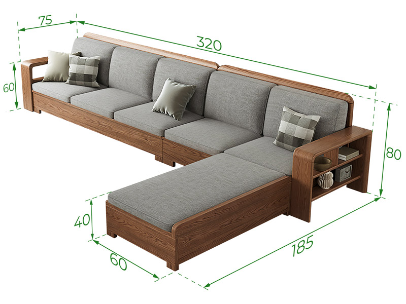Kích thước ghế sofa gỗ chữ L cỡ lớn