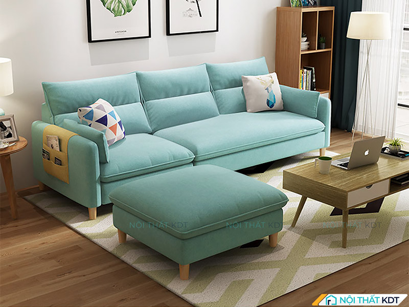 Sofa văng nỉ 3 chỗ kê vuông góc với đôn to, có thể linh hoạt ghép lại thành sofa chữ L