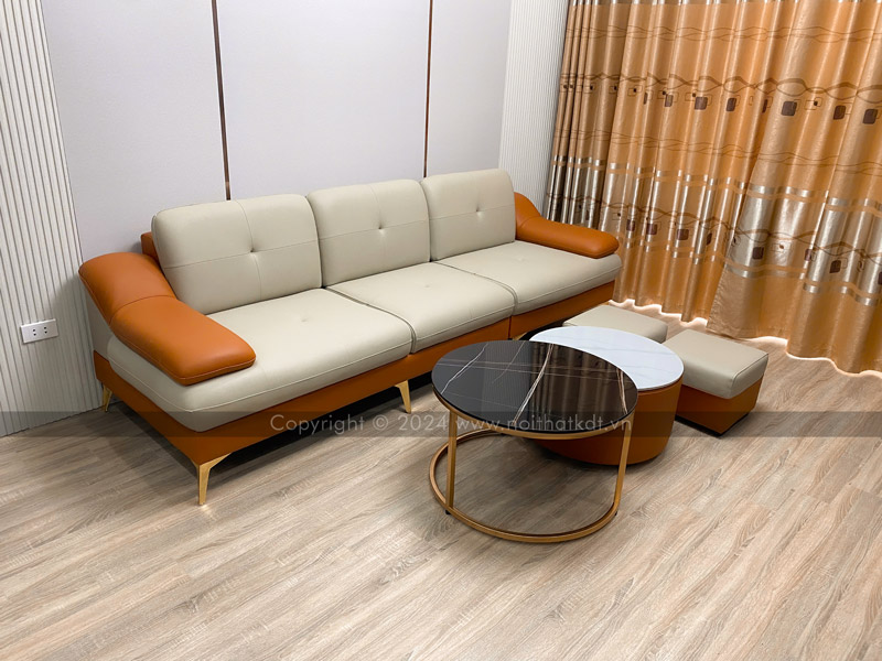 Ảnh thực tế sofa văng da S203 tại nhà khách hàng của Nội thất KDT