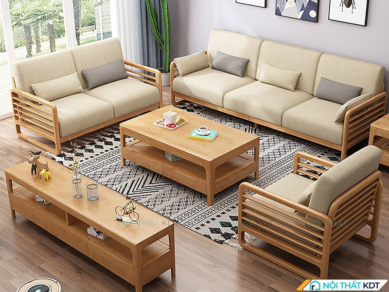 Bộ sofa gỗ sồi kiểu dáng Nhật Bản