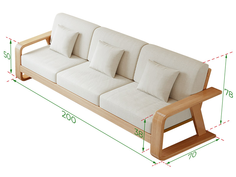Kích thước ghế sofa gỗ văng 3 chỗ ngồi