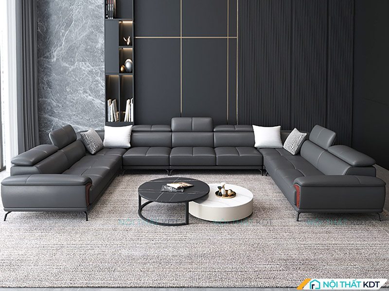 Sofa da chữ U màu đen cho không gian thêm sang trọng