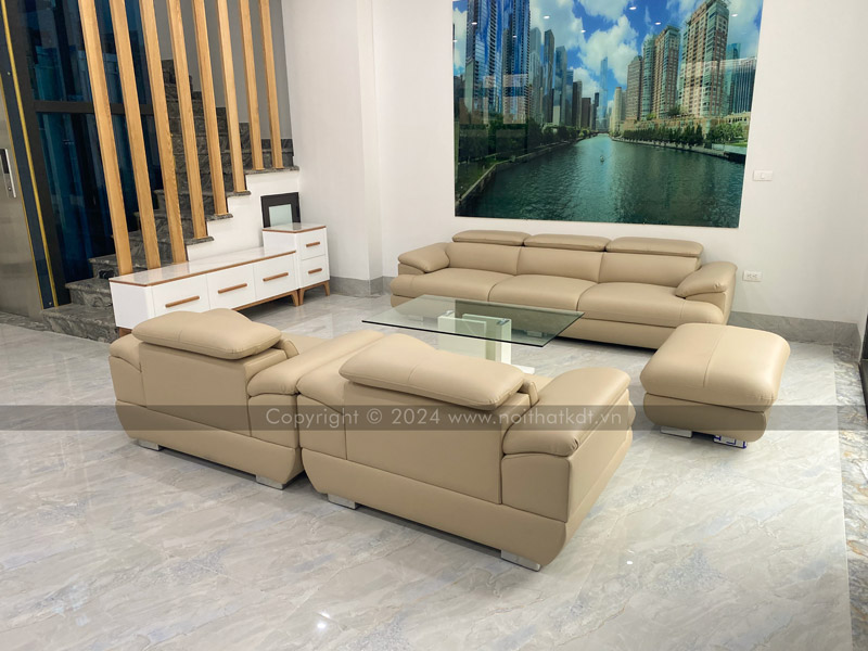 Sofa văng da 3 chỗ kê đối xứng sofa đơn (Ảnh bàn giao sản phẩm của Nội thât KDT)