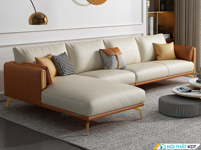 Sofa da chữ L kê sát tường cho không gian thêm sang trọng