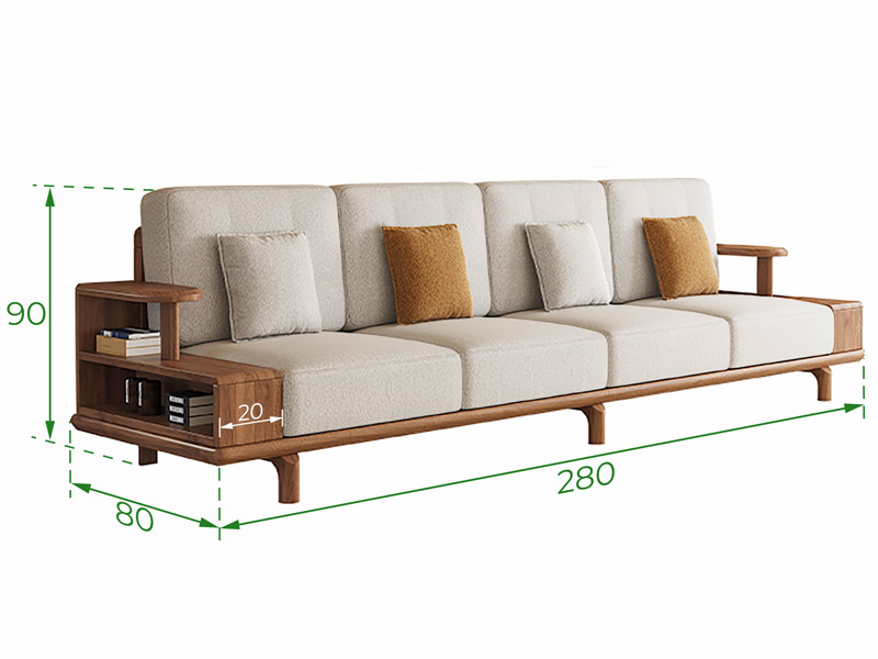 Kích thước ghế sofa gỗ văng 4 chỗ ngồi