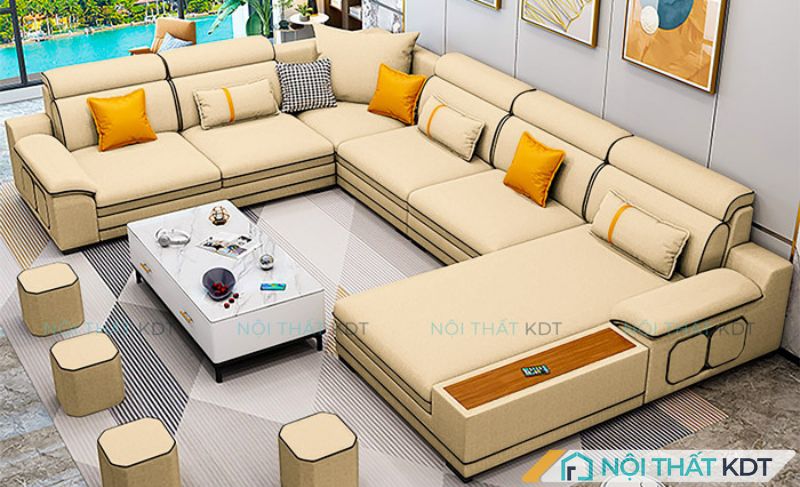 Sofa da chữ U kết hợp đôn kê chân