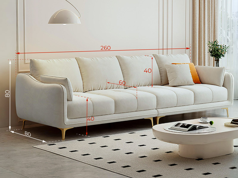 Ví dụ kích thước sofa văng tiêu chuẩn