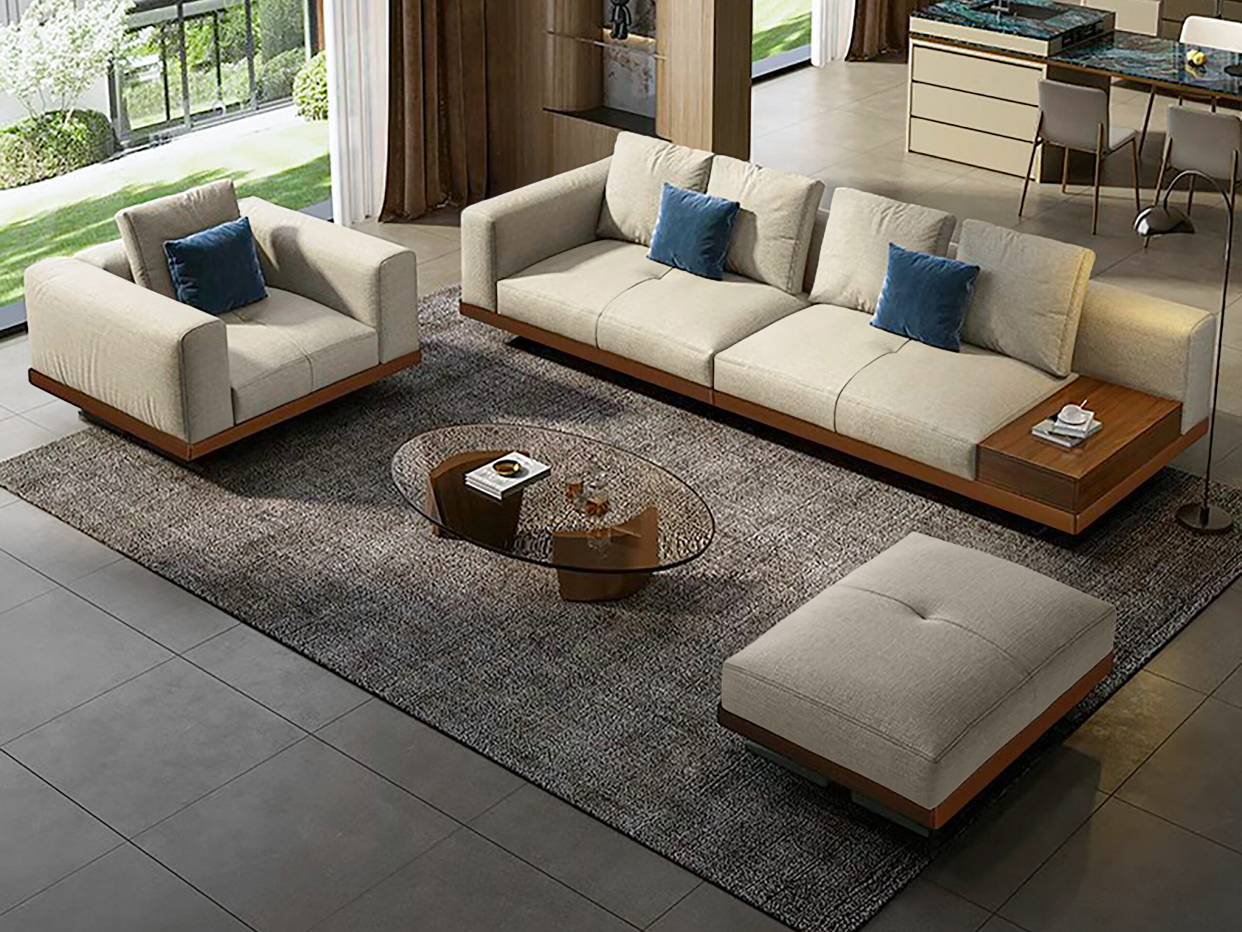 Sofa văng kết hợp cùng sofa đơn hiện đại