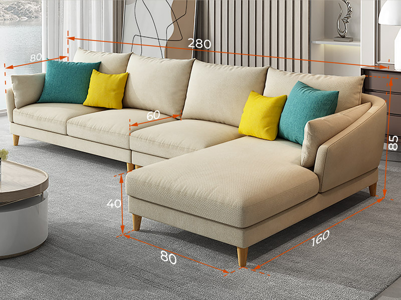 Ví dụ kích thước sofa nỉ chữ L