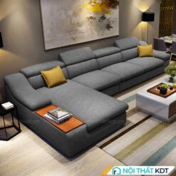 Bộ ghế sofa vải nỉ cao cấp phòng khách góc chữ L có khay gỗ S161