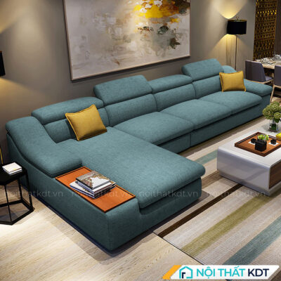 Bo ghe sofa vai ni cao cap phong khach goc chu L co khay go S161 10