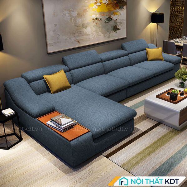 Bo ghe sofa vai ni cao cap phong khach goc chu L co khay go S161 11