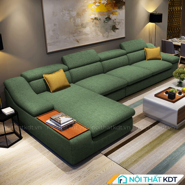 Bo ghe sofa vai ni cao cap phong khach goc chu L co khay go S161 12