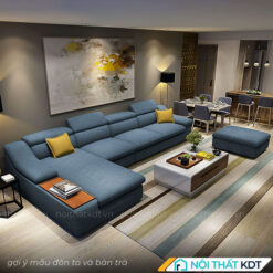 Bo ghe sofa vai ni cao cap phong khach goc chu L co khay go S161 13
