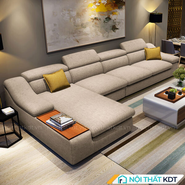 Bo ghe sofa vai ni cao cap phong khach goc chu L co khay go S161 2