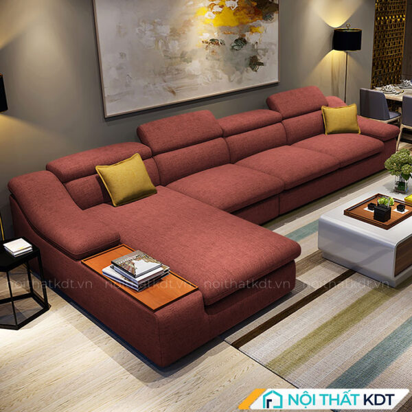 Bo ghe sofa vai ni cao cap phong khach goc chu L co khay go S161 3