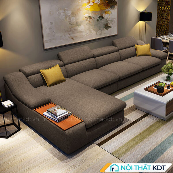 Bo ghe sofa vai ni cao cap phong khach goc chu L co khay go S161 7