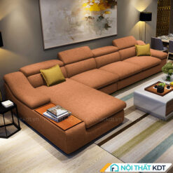 Bo ghe sofa vai ni cao cap phong khach goc chu L co khay go S161 8