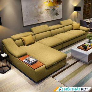 Bo ghe sofa vai ni cao cap phong khach goc chu L co khay go S161 9