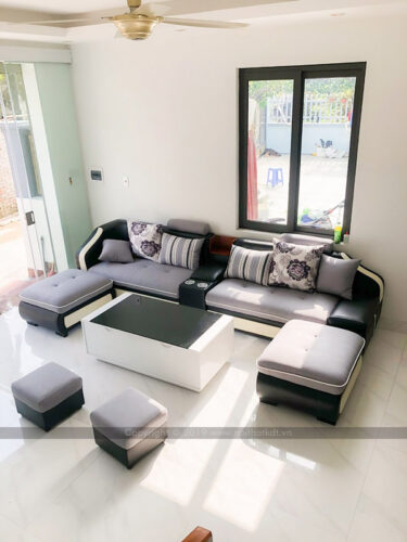 Bộ ghế sofa nỉ góc phòng khách kết hợp da S28 photo review