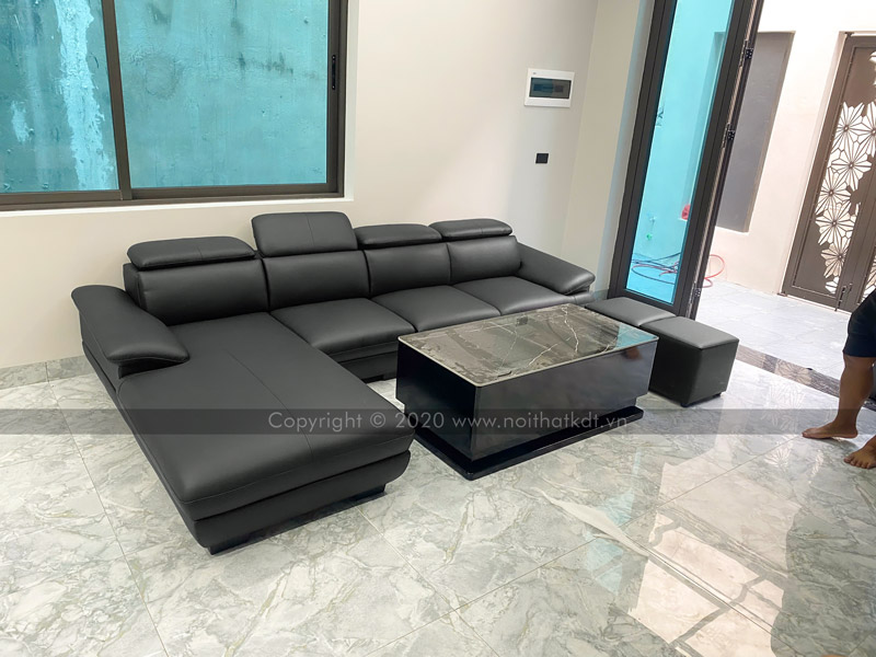Sofa Da Góc L Tay Vát S215