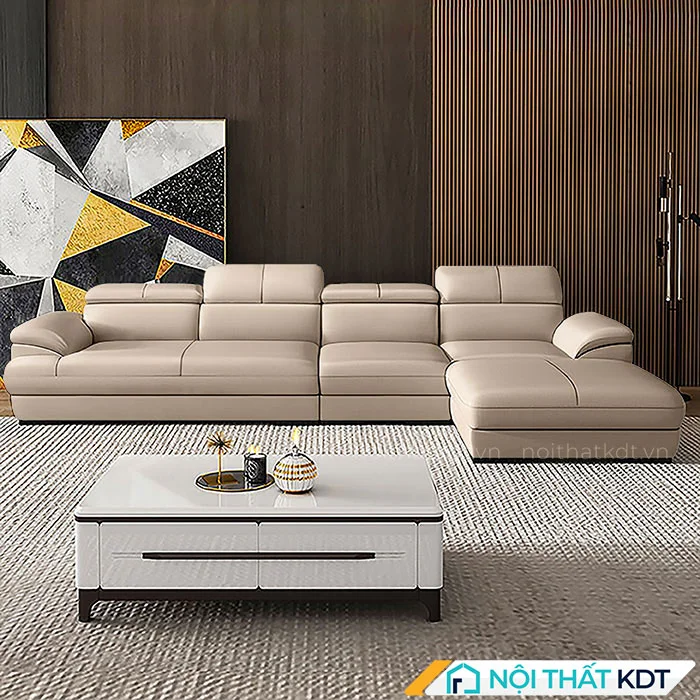Sofa Da Góc L Tay Vát S215