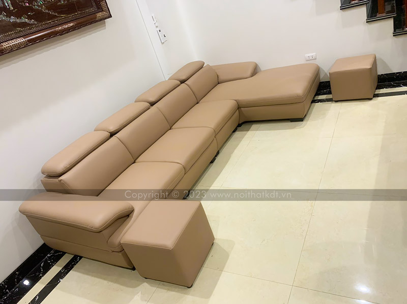 Sofa Da Góc L Tay Vát S215