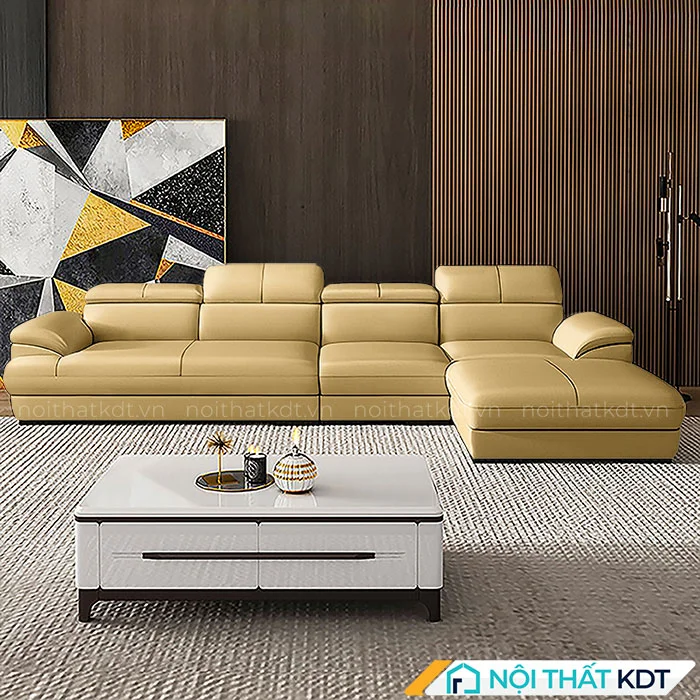 Sofa Da Góc L Tay Vát màu vàng S215