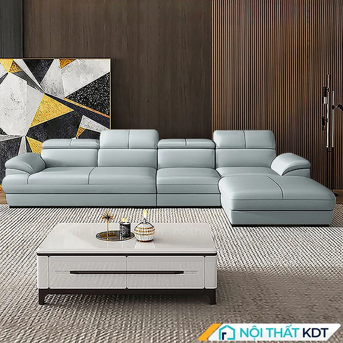 Sofa Da Góc L Tay Vát màu xanh S215