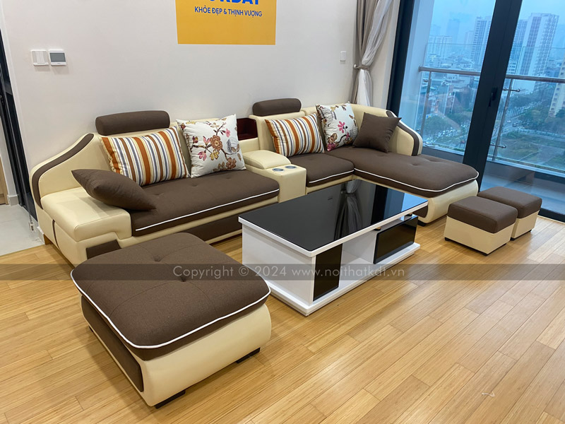 Mẫu sofa nỉ góc phòng khách kết hợp da S28