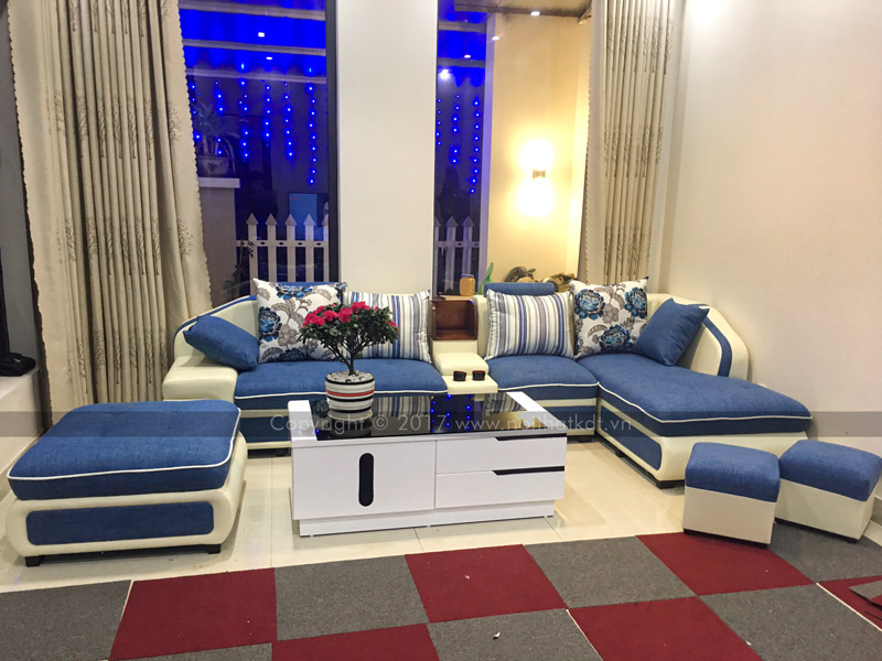Mẫu sofa nỉ góc phòng khách kết hợp da S28