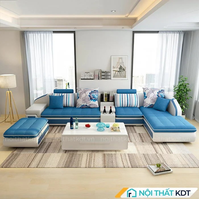 Mẫu sofa nỉ góc phòng khách kết hợp da S28