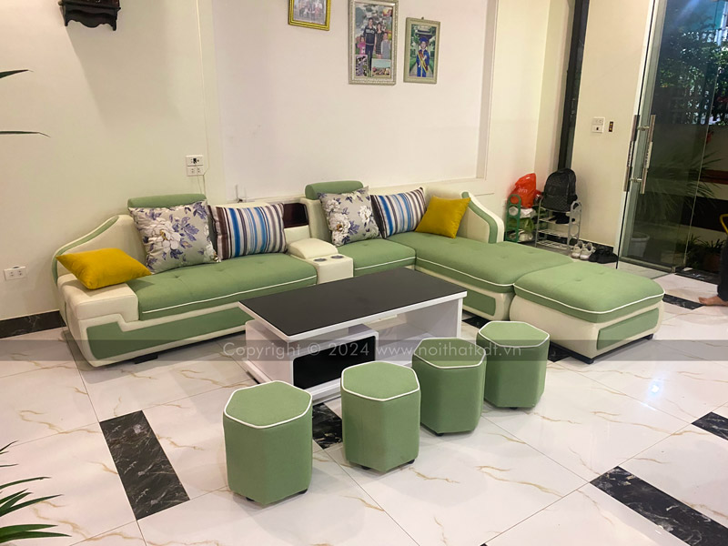 Mẫu sofa nỉ góc phòng khách kết hợp da S28