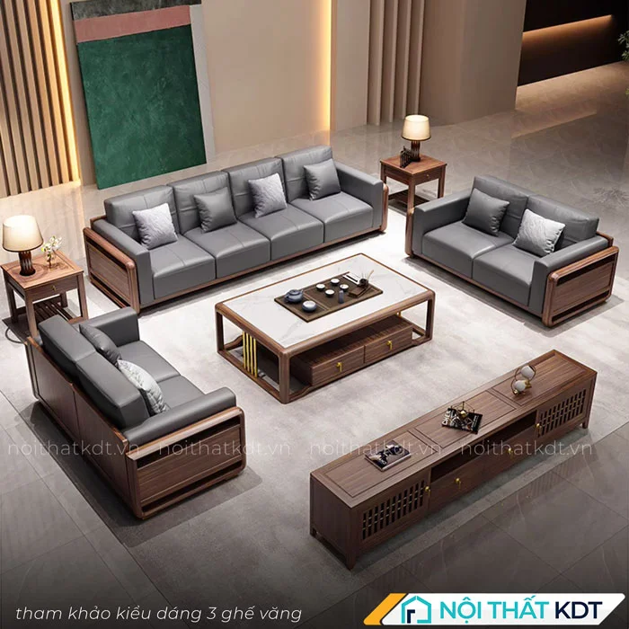 Sofa gỗ đệm da S329