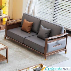Ghế sofa gỗ 2 chỗ ngồi bọc da S558-V2