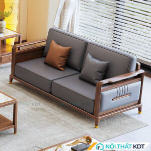 Ghế sofa gỗ 2 chỗ ngồi bọc da S558-V2