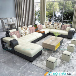 Sofa nỉ chữ U bọc da có khay chén S26U