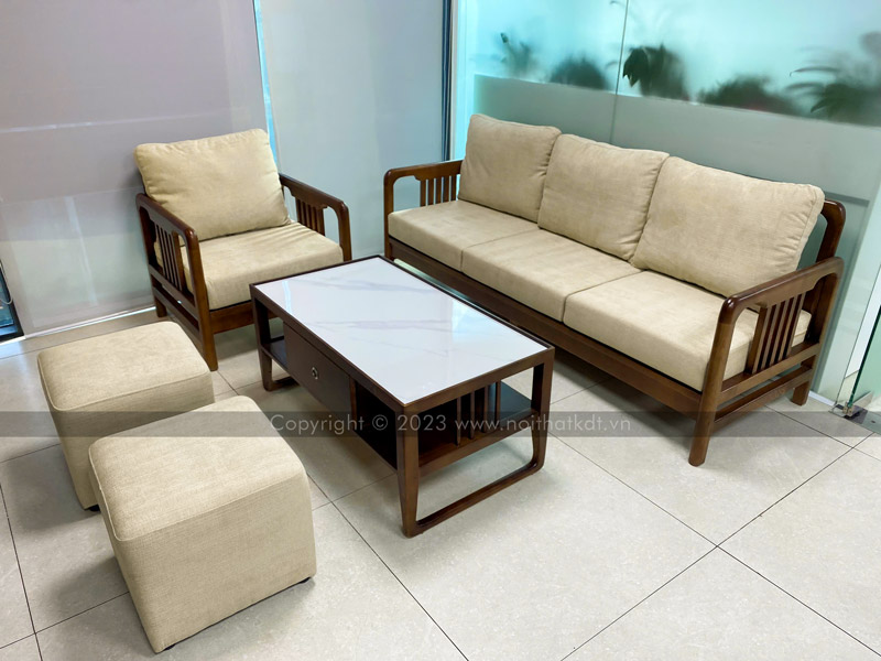 Sofa gỗ nan đứng tay vịn mỏng S340