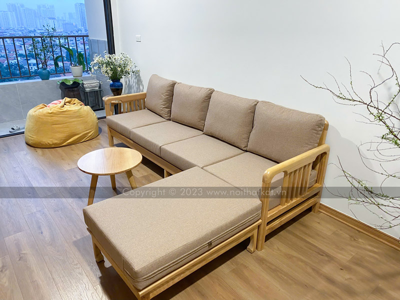 Sofa gỗ nan đứng tay vịn mỏng S340