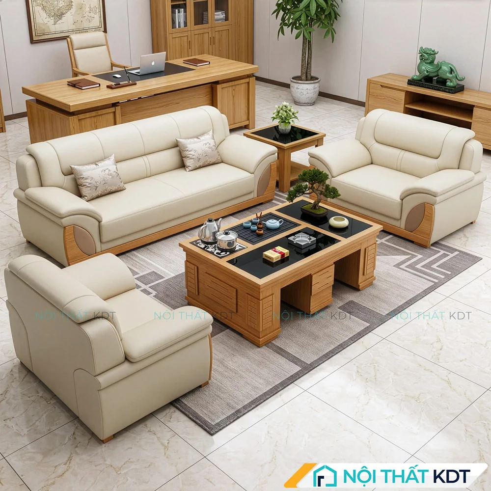 Bộ 3 ghế sofa phòng giám đốc S525 màu kem
