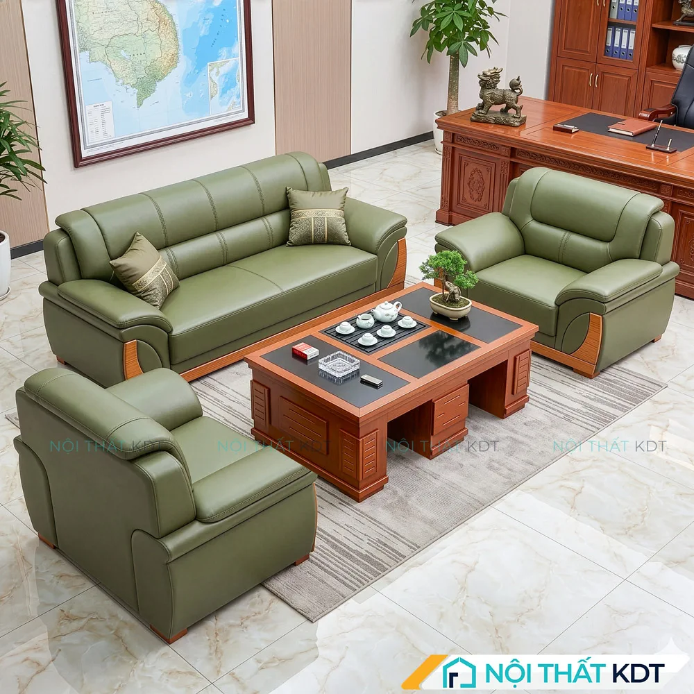 Bộ 3 ghế sofa phòng giám đốc S525 màu màu xanh rêu