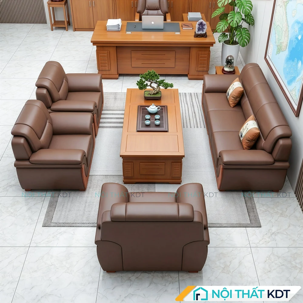 Bộ 4 ghế sofa phòng giám đốc S525 màu nâu