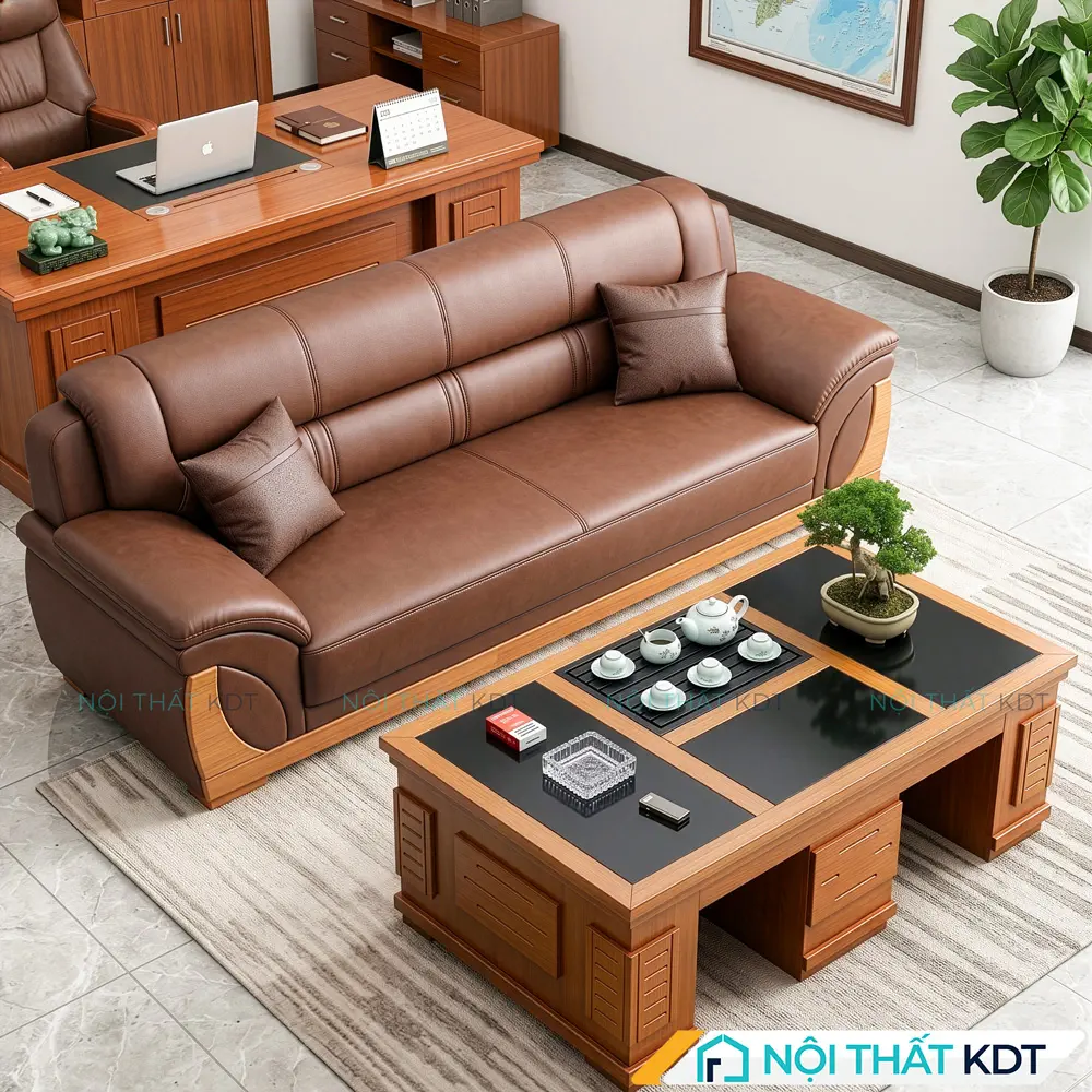 Sofa phòng giám đốc bọc da màu nâu S525