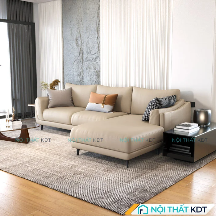 Mẫu Sofa da đệm lò xo êm ái S226 màu trắng kem