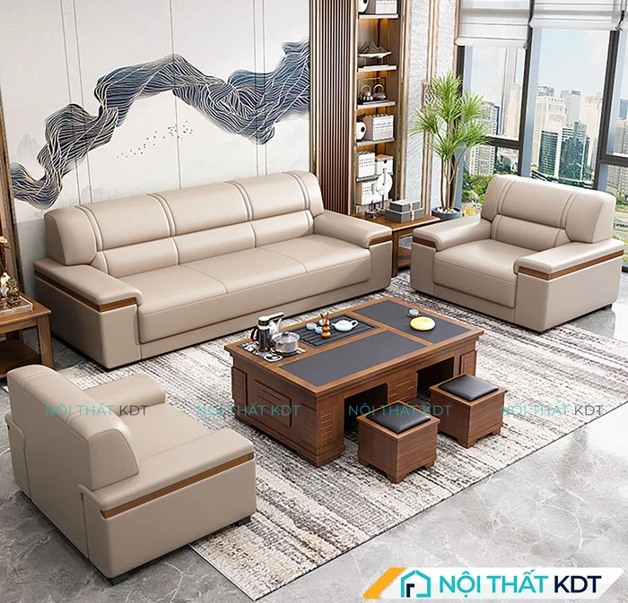 Mẫu sofa văn phòng bọc da sang trọng S451 màu be