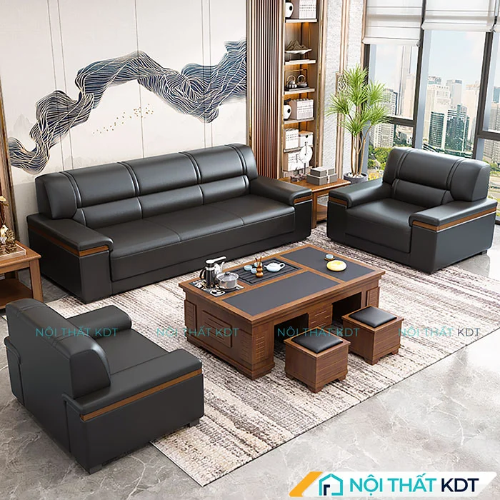 Mẫu sofa văn phòng bọc da sang trọng S451 màu đen