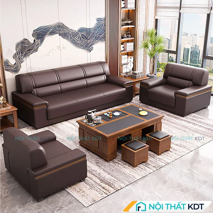 Mẫu sofa văn phòng bọc da sang trọng S451 màu nâu